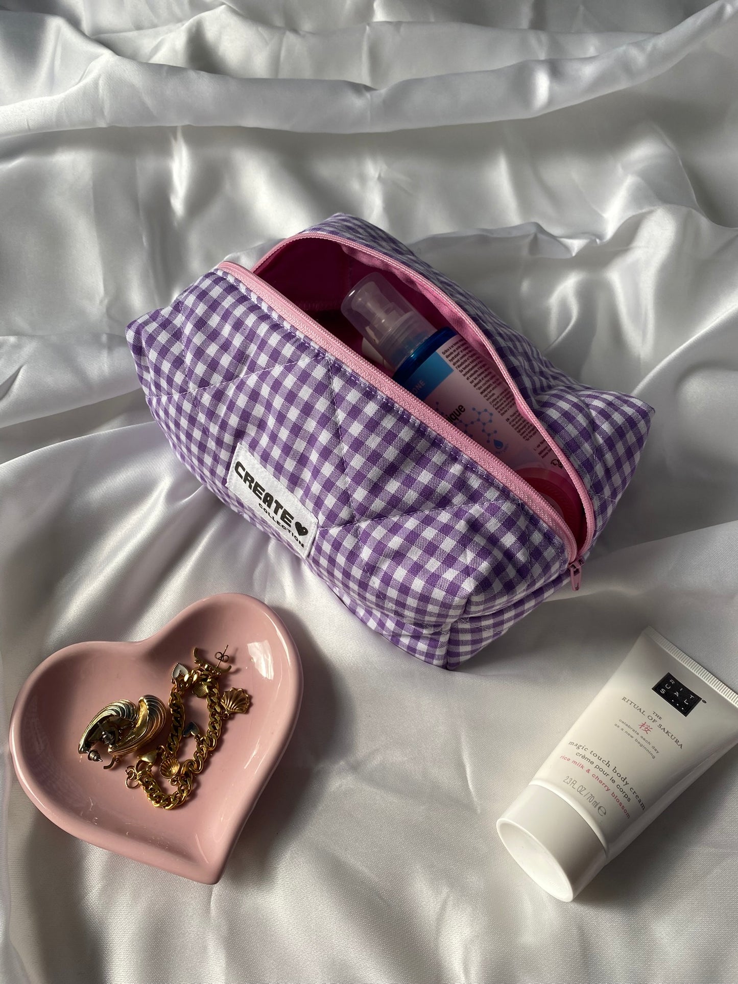 Trousse vichy violet et rose
