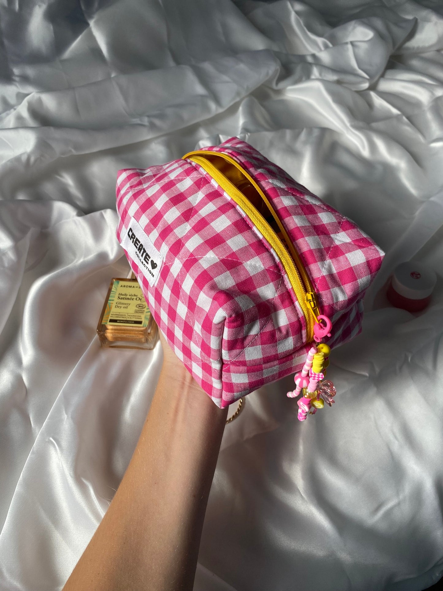 Trousse vichy rose et jaune