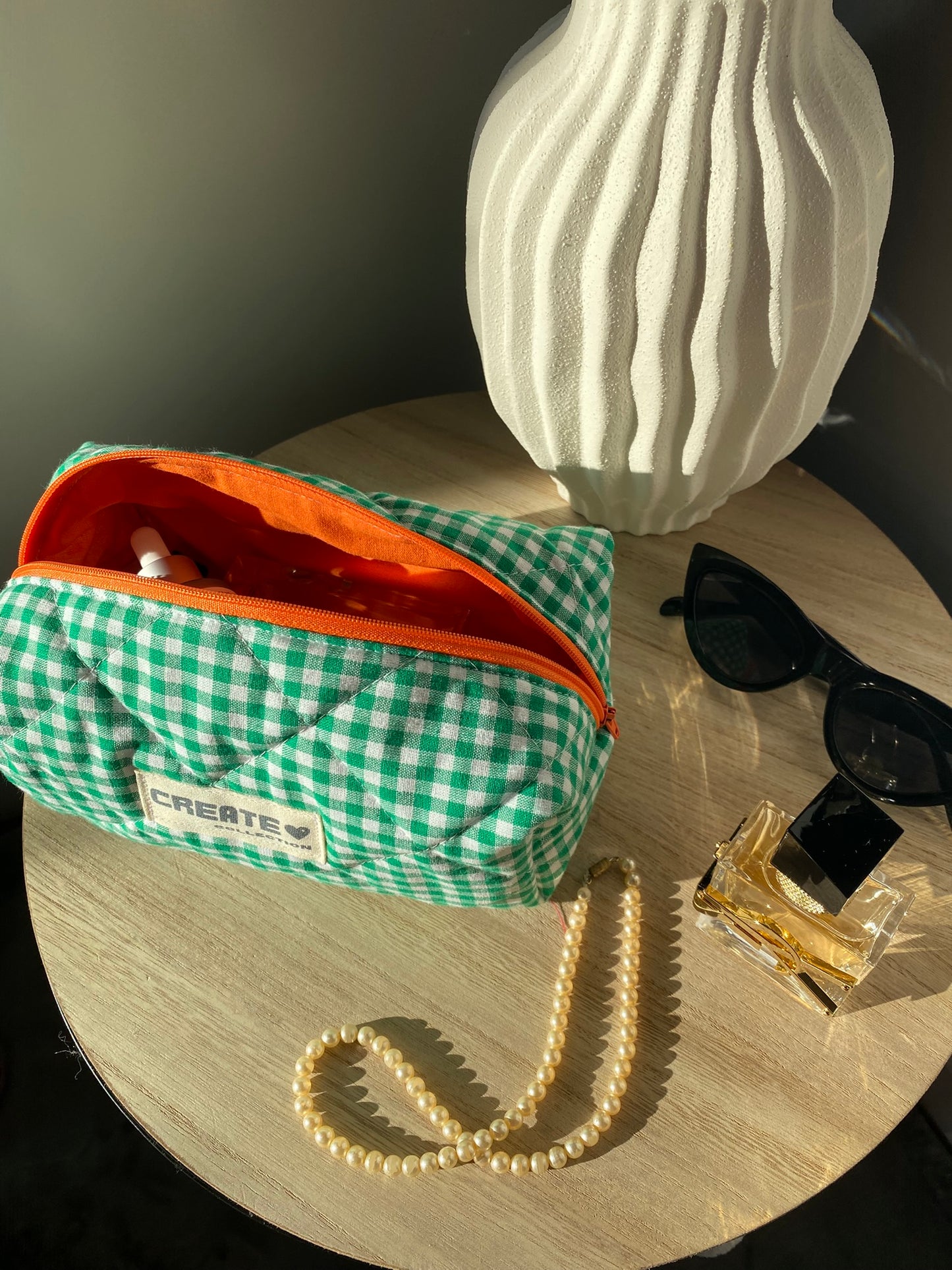 Trousse vichy vert et orange