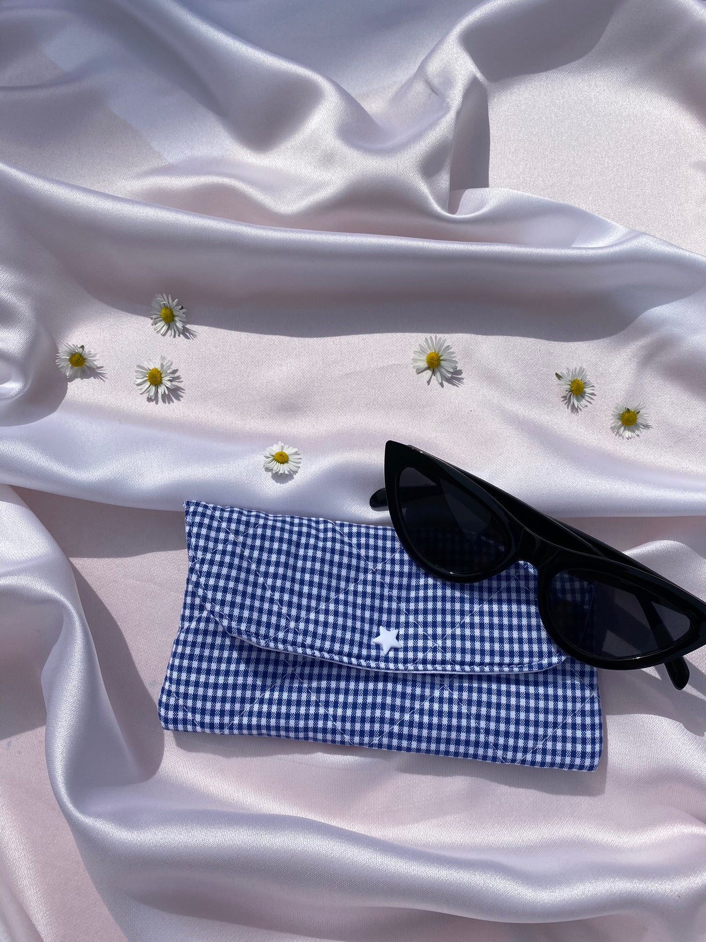 Etuis à lunettes de soleil en vichy bleu