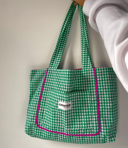 Sac cabas vichy vert foncé