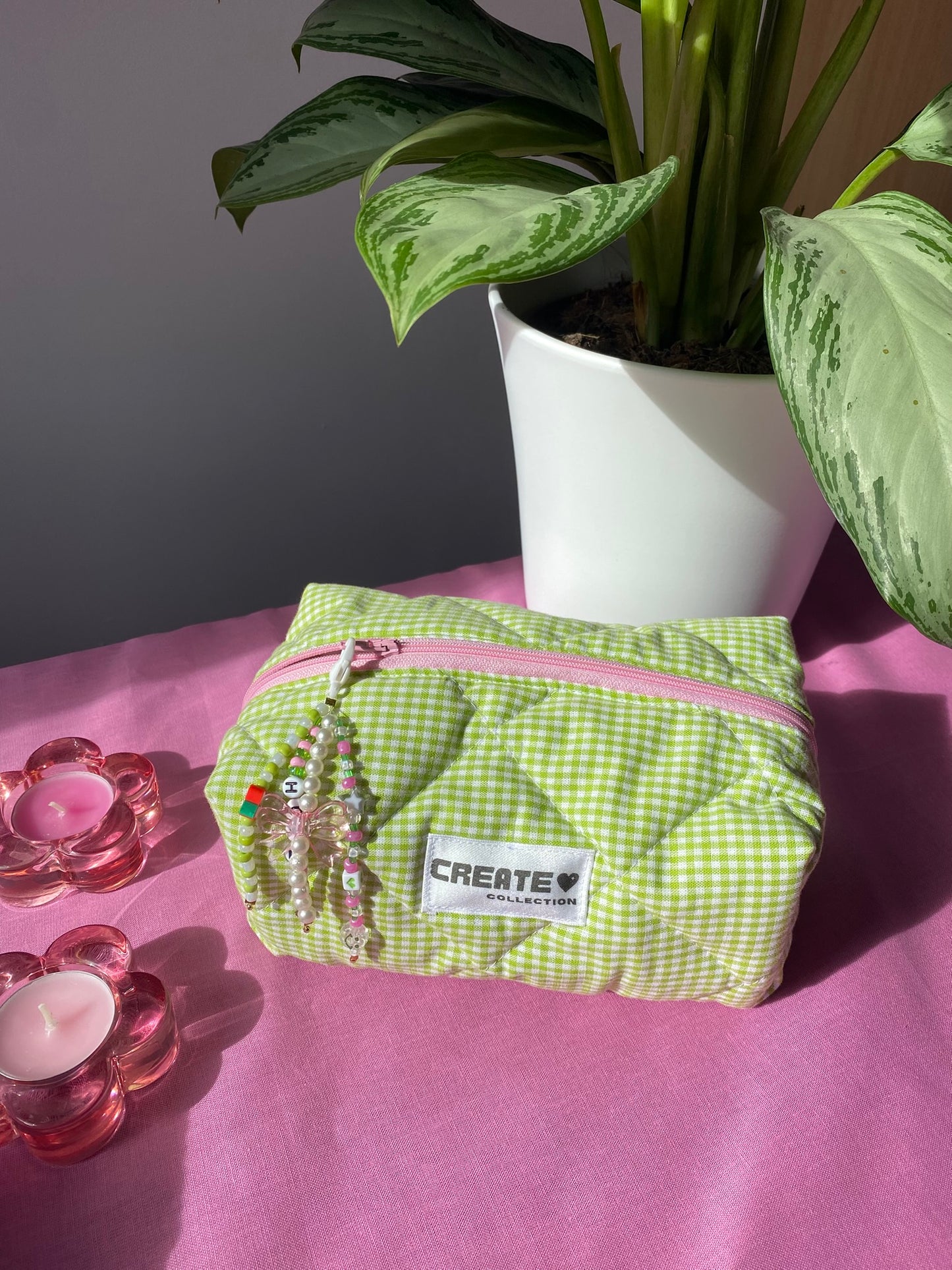Trousse vichy vert clair et rose