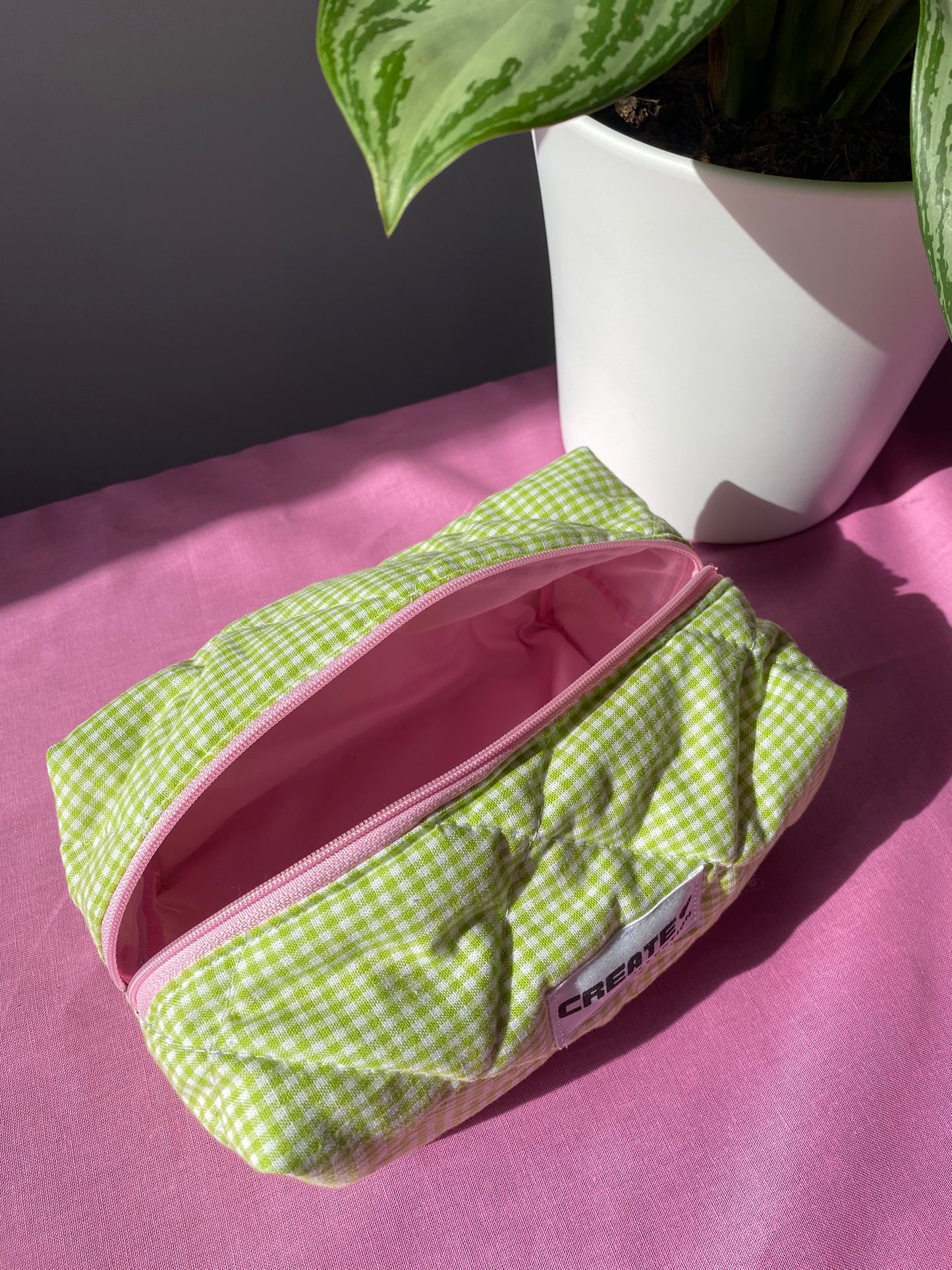 Trousse vichy vert clair et rose