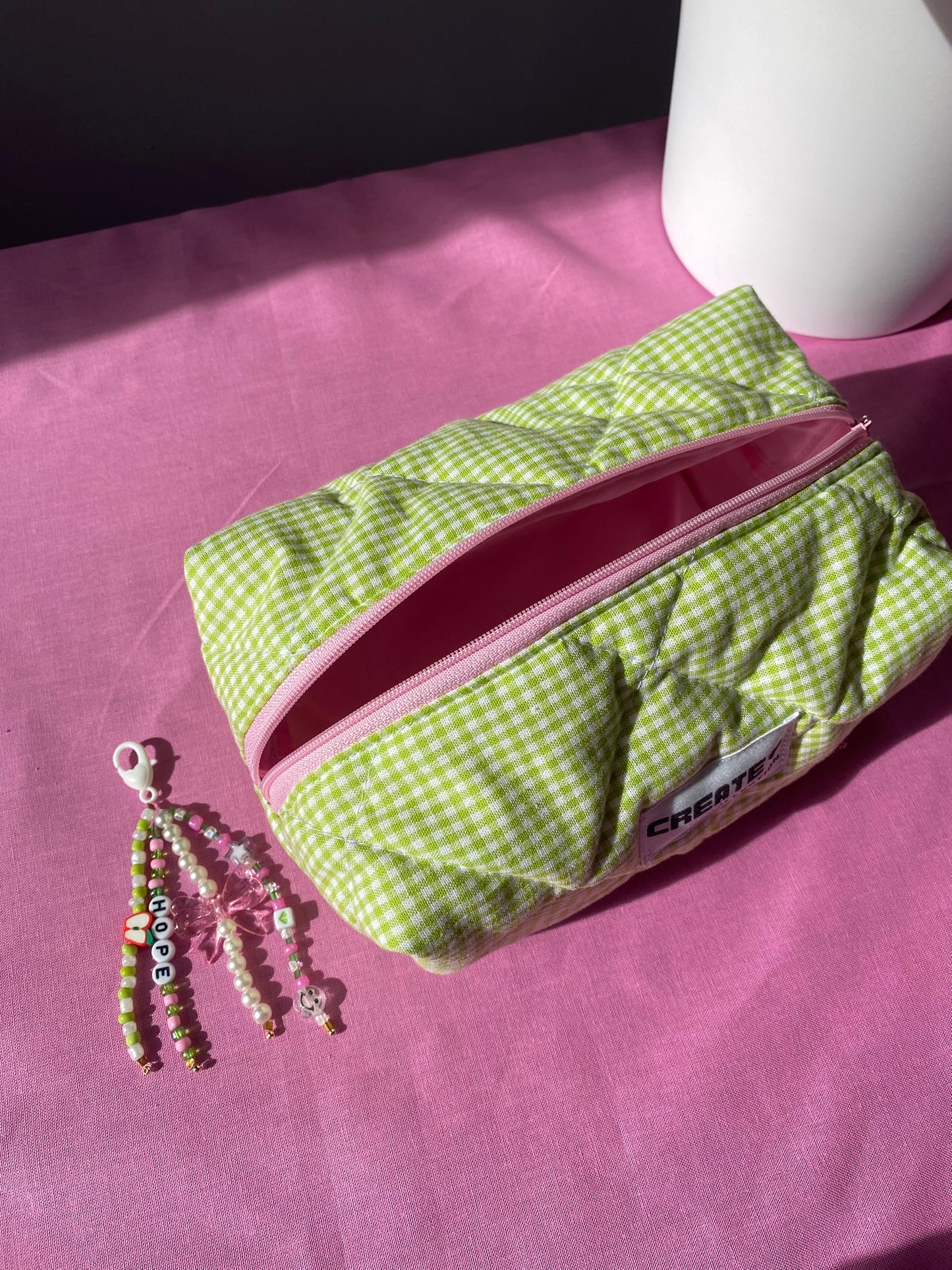 Trousse vichy vert clair et rose