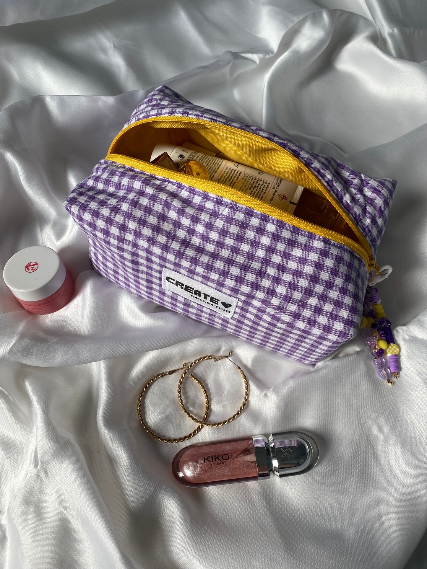 Trousse vichy violet et jaune