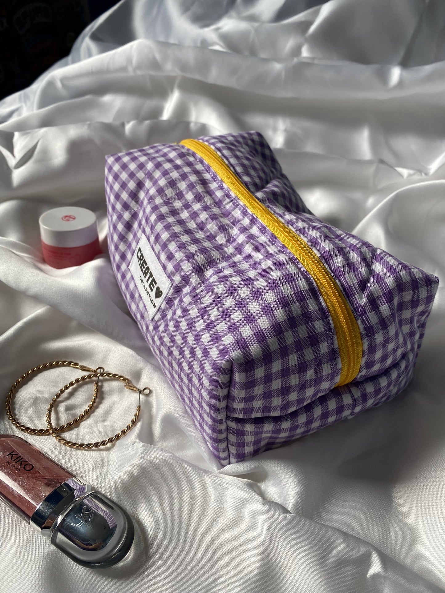 Trousse vichy violet et jaune