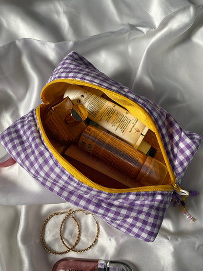 Trousse vichy violet et jaune