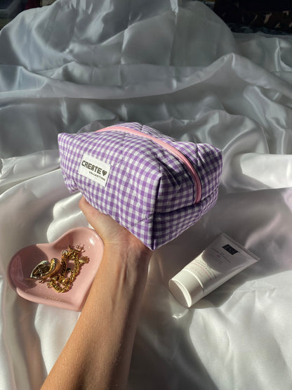 Trousse vichy violet et rose