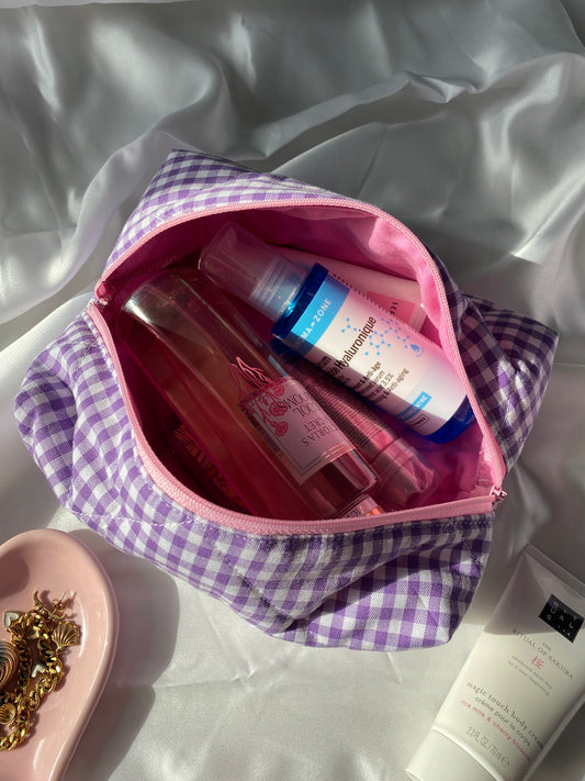 Trousse vichy violet et rose