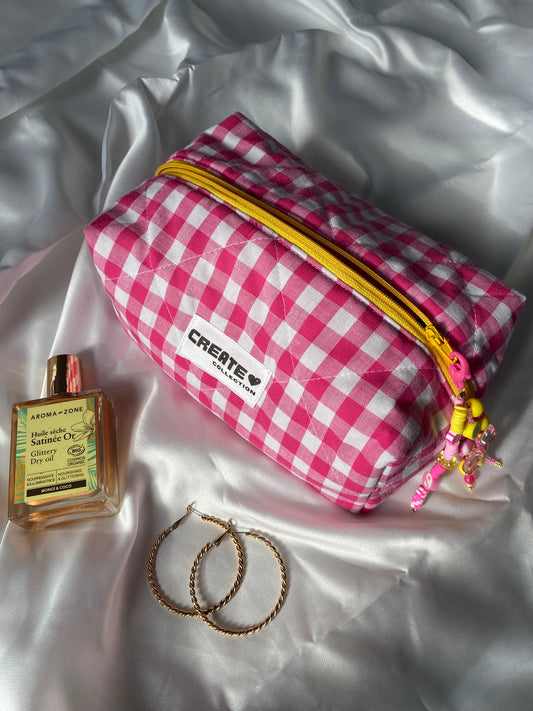 Trousse vichy rose et jaune