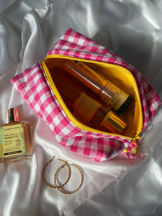 Trousse vichy rose et jaune