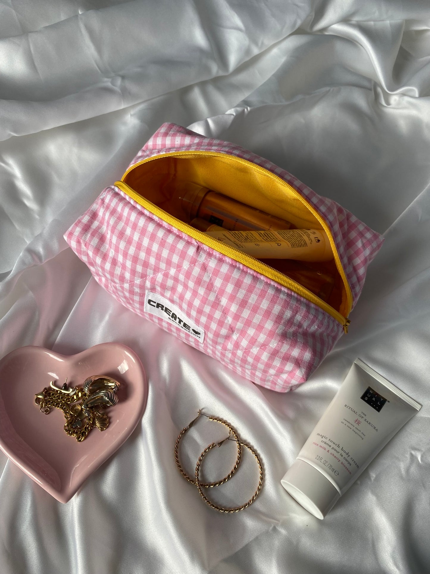 Trousse vichy rose clair et jaune