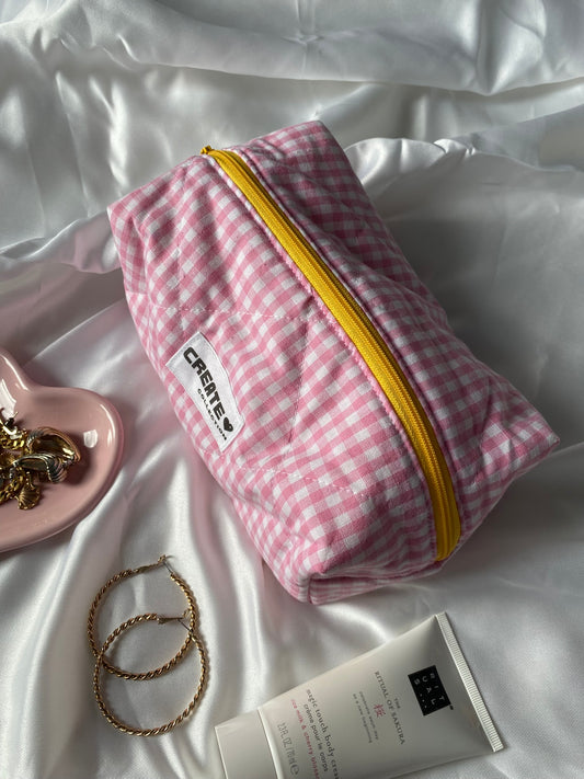 Trousse vichy rose clair et jaune