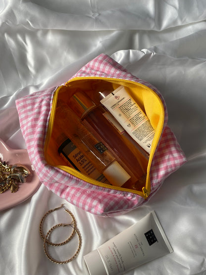 Trousse vichy rose clair et jaune
