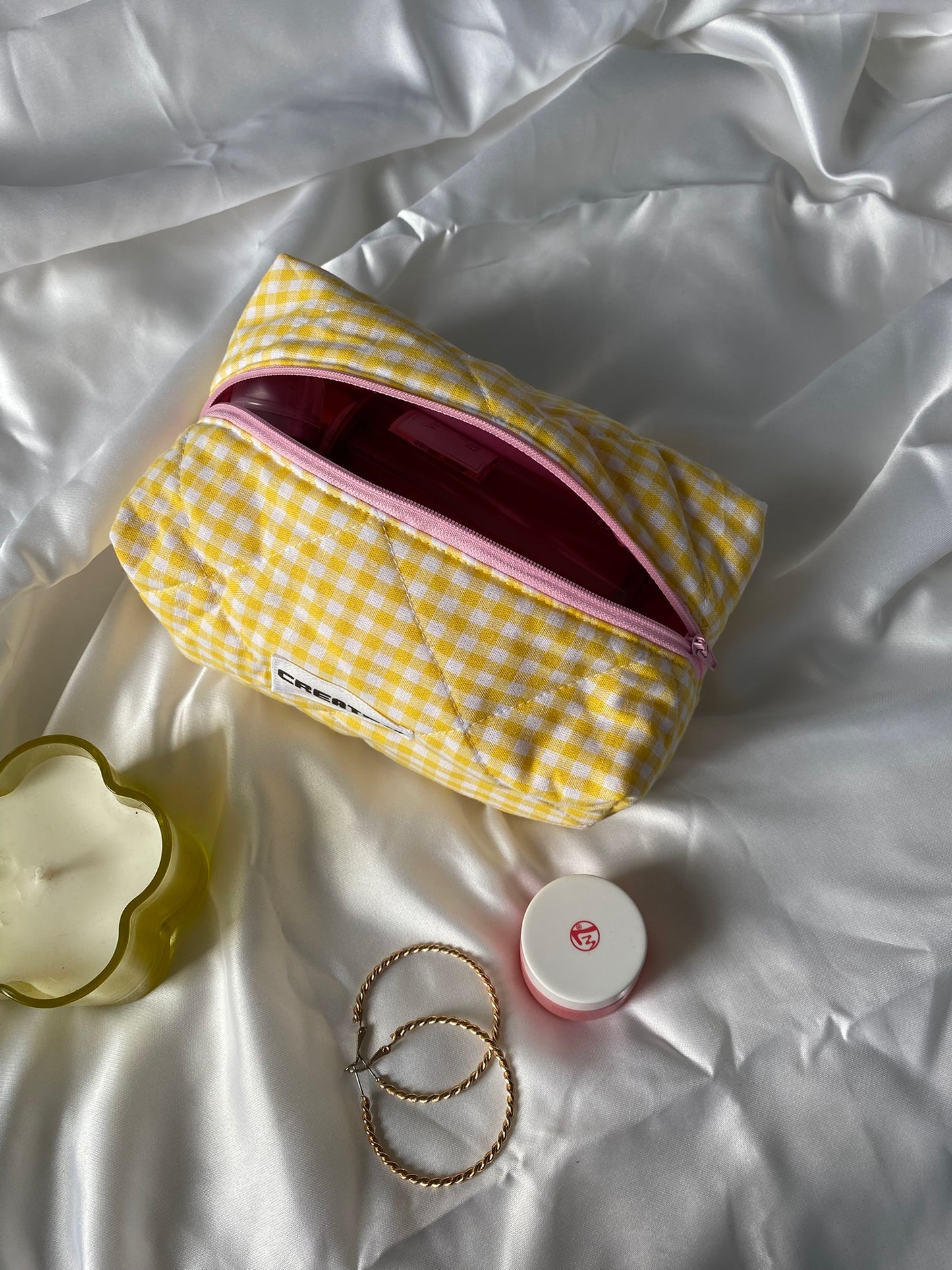 Trousse vichy jaune et rose