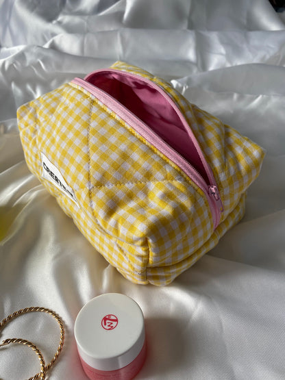 Trousse vichy jaune et rose
