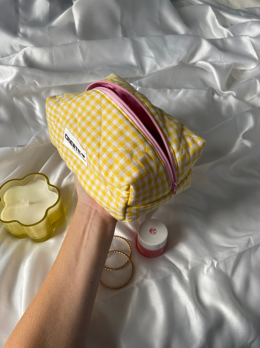 Trousse vichy jaune et rose