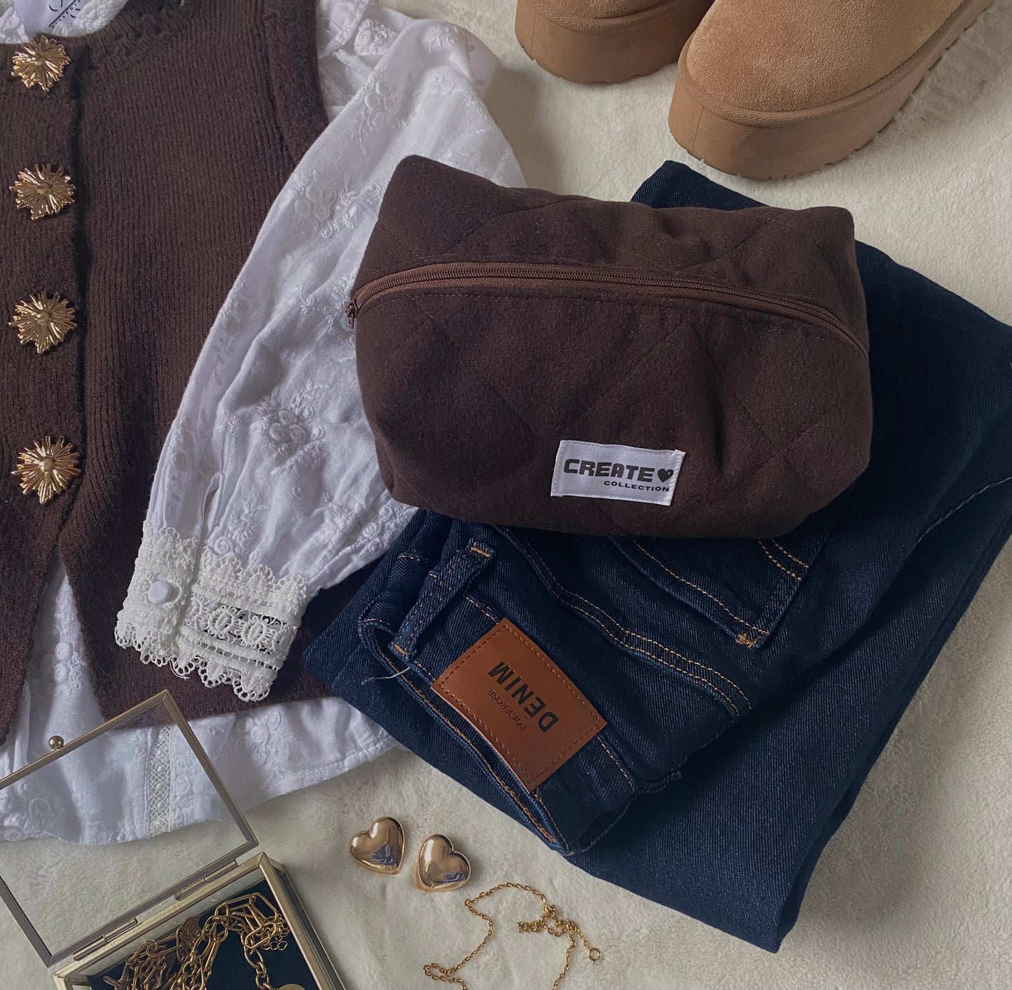 Trousse marron et beige