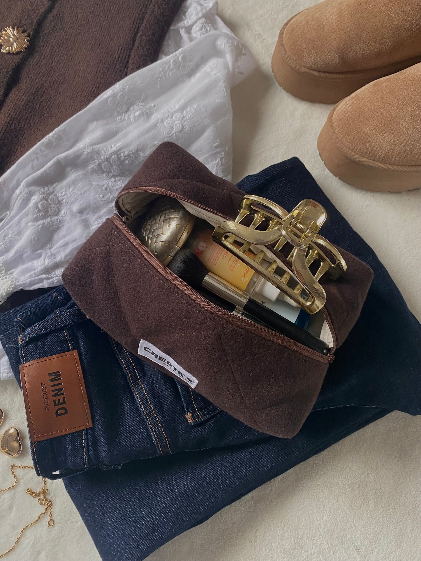 Trousse marron et beige