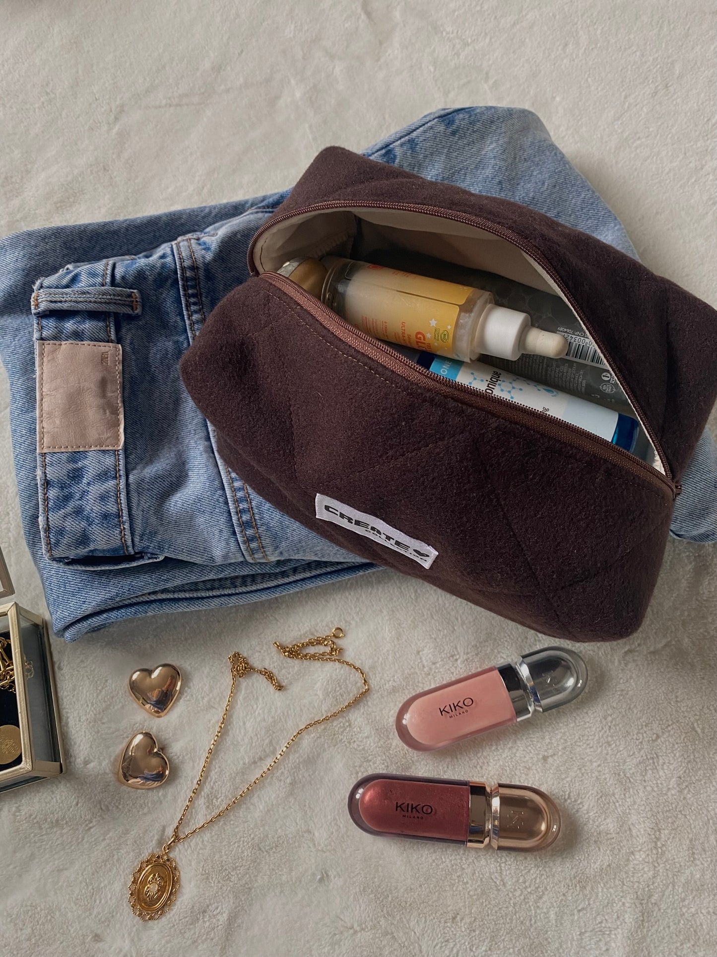 Trousse marron et beige