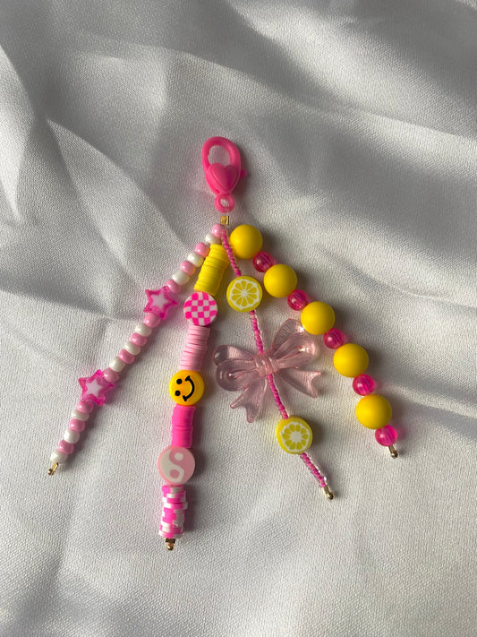 Porte-clés rose et jaune