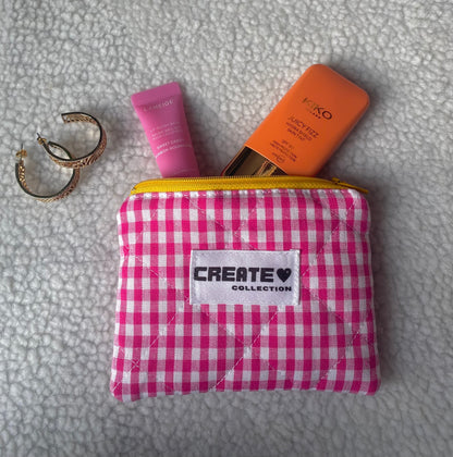 mini pochette vichy rose et jaune