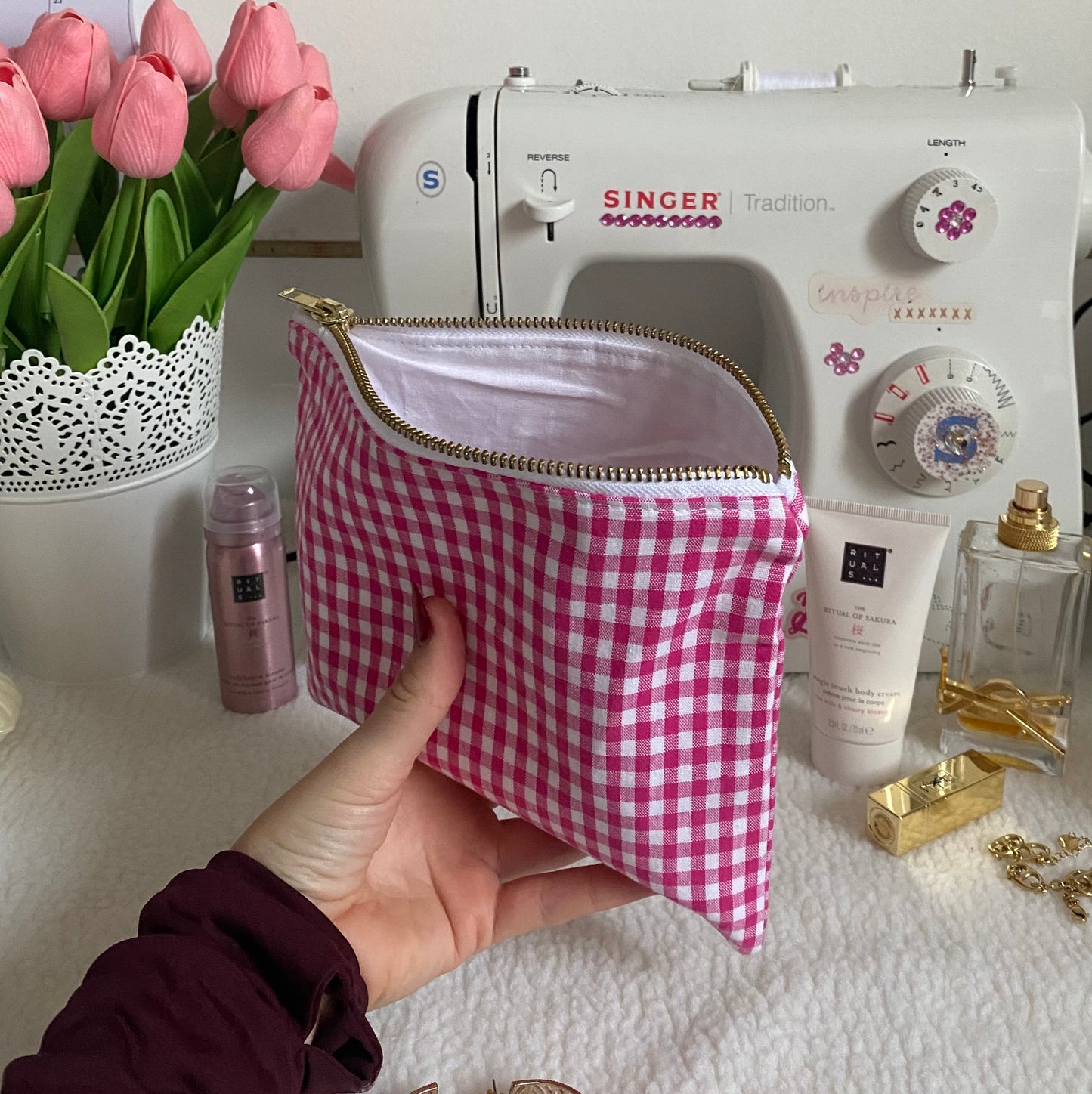 Pochette en vichy rose