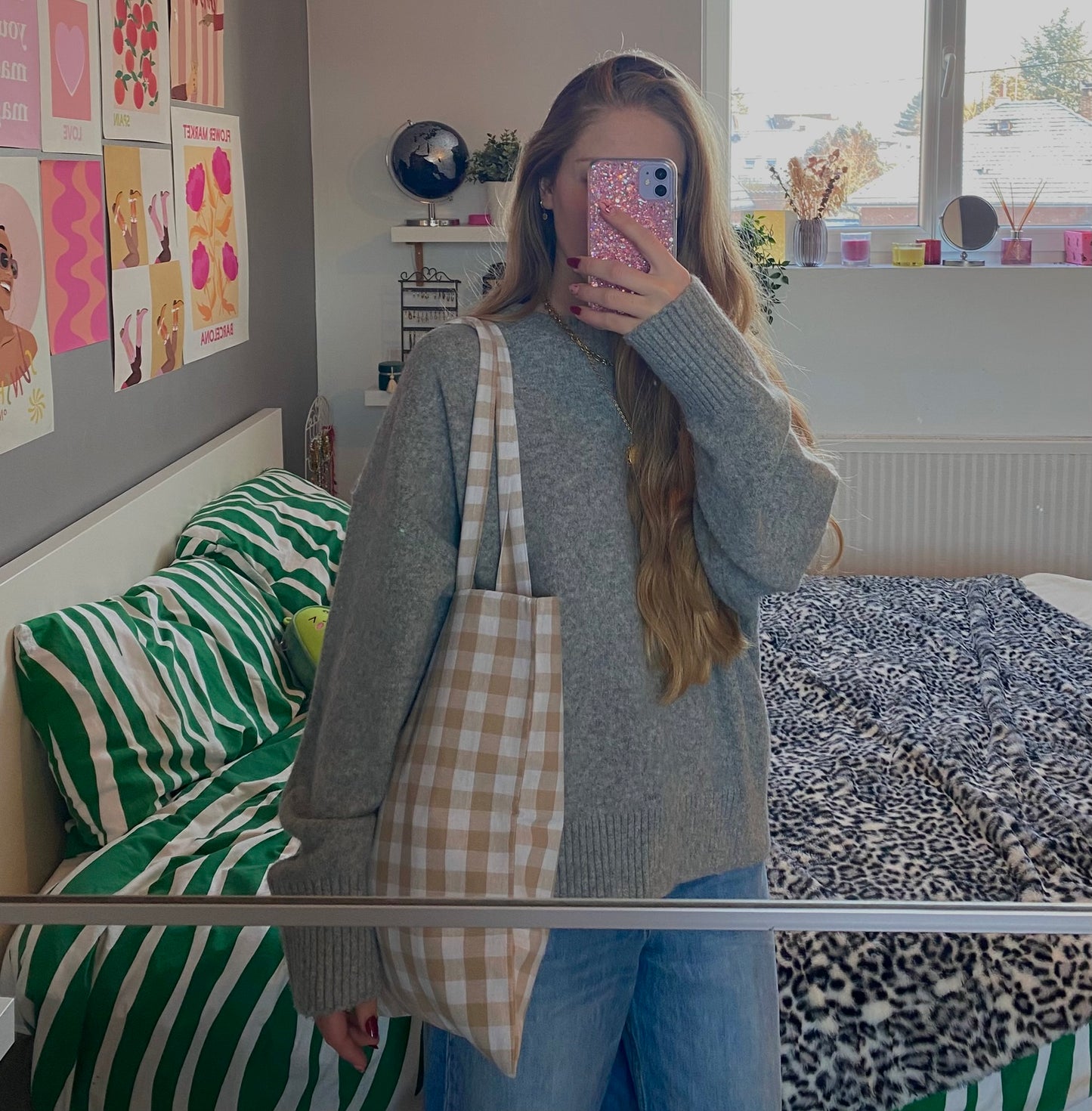 Totebag en vichy beige