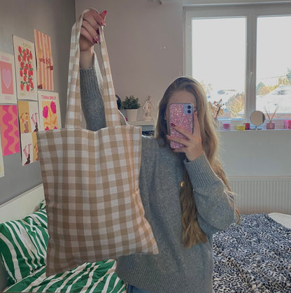 Totebag en vichy beige